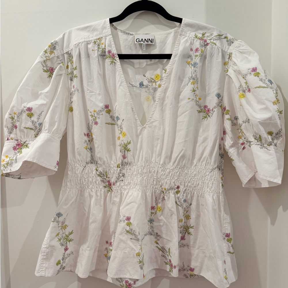 Ganni Floral Print Peplum Blouse
